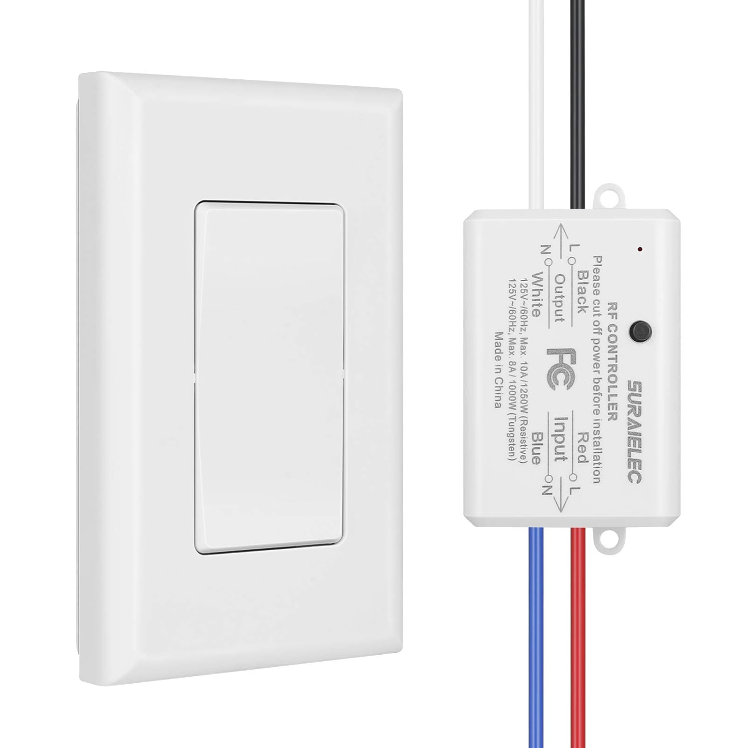 Suraielec Wireless Remote Light Switch – No Wiring, No WiFi, 100ft RF Range, Pre-Programmed Kit With Receiver For Lamp, Ceiling Light, Fan